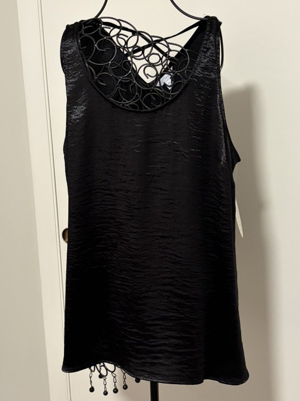 Boutique+ Black Shimmer Velvet Tank Top 2X Sleeveless Crisscross Back Flowy NWT